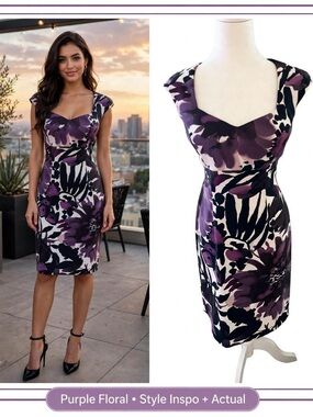 connected apparel Purple & Black Floral Midi Dress